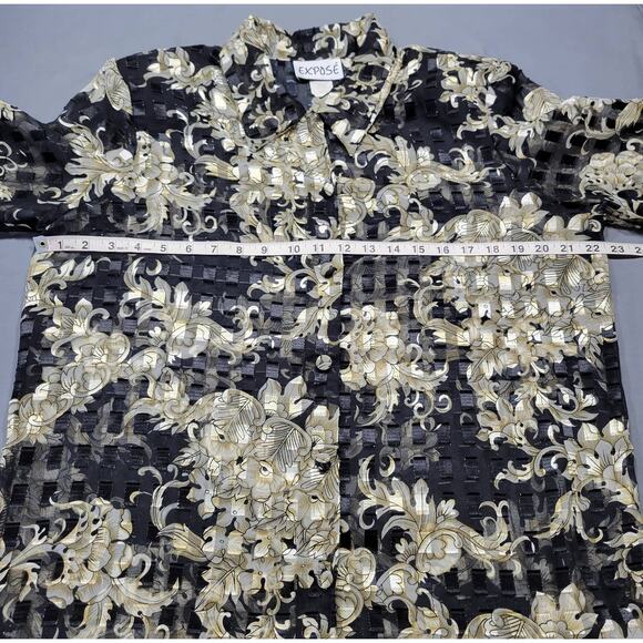 Expose Black Gold Shirt Preppy Floral Long Sleeves Button Up Womens Size L Top - Picture 4 of 10